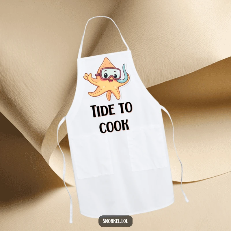 Funny starfish in snorkel mask, cooking apron, curious chef theme, humorous kitchen accessory, perfect funny gift.