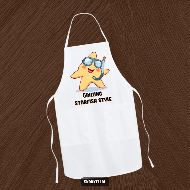 Funny starfish wiggling with snorkel, on a kitchen apron, ideal funny gift.