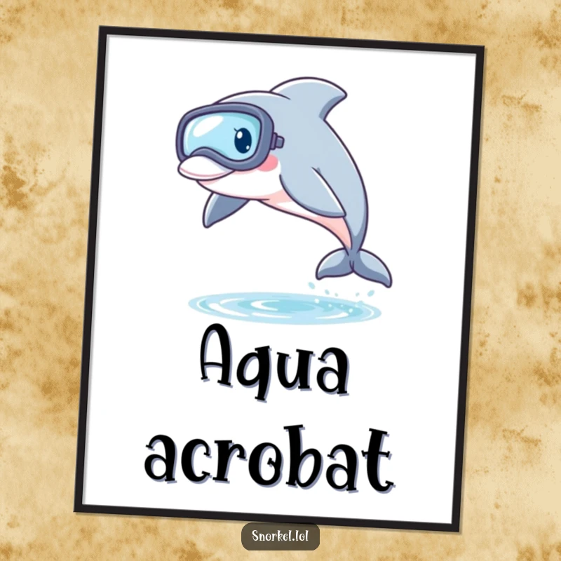 Funny Dolphin Snorkel Digital Art Print featuring a playful dolphin with a snorkel mask, leaping from the water, ready for instant, energetic decor.