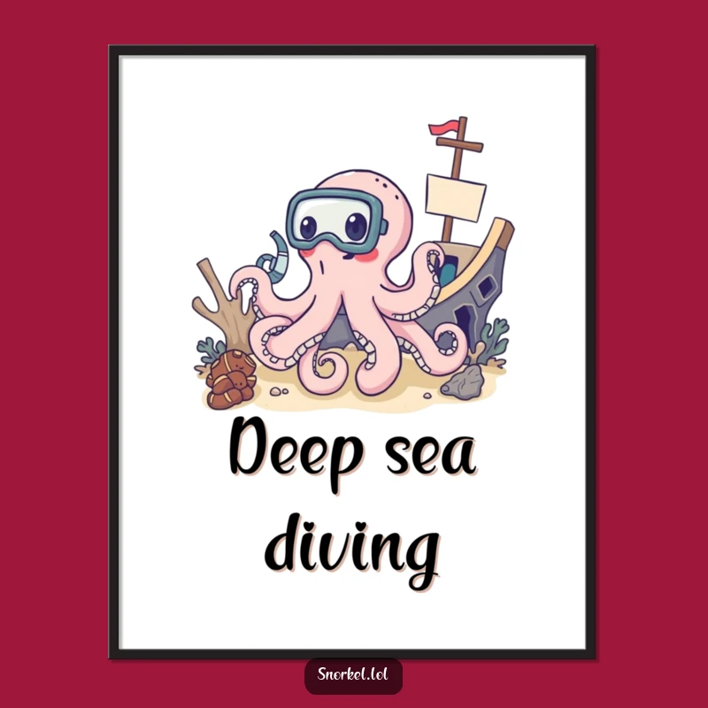 Funny Octopus Snorkel Digital Art: Instant Download, Delighted Explorer Print, Funny Gift