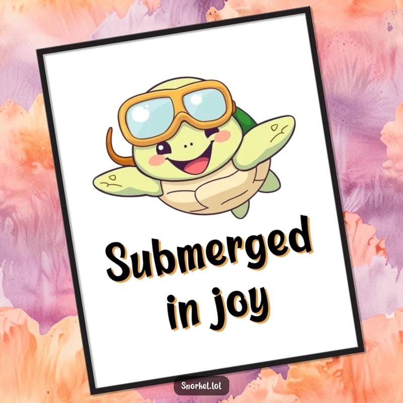 Funny Turtle Snorkel Digital Art Print featuring a happy turtle wearing a snorkel mask and swimming with a smile, ready for instant, cheerful decor.