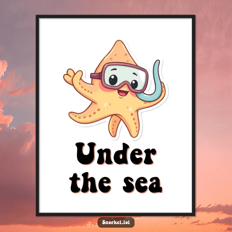 Funny starfish in snorkel mask, digital art print, curious ocean creature, instant downloadable decor, perfect funny gift.
