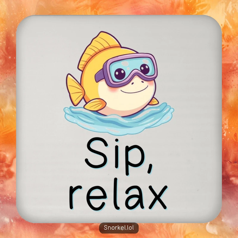 Funny fish coasters, playfully peeking out of water with snorkel. This set of humorous designs protects surfaces.