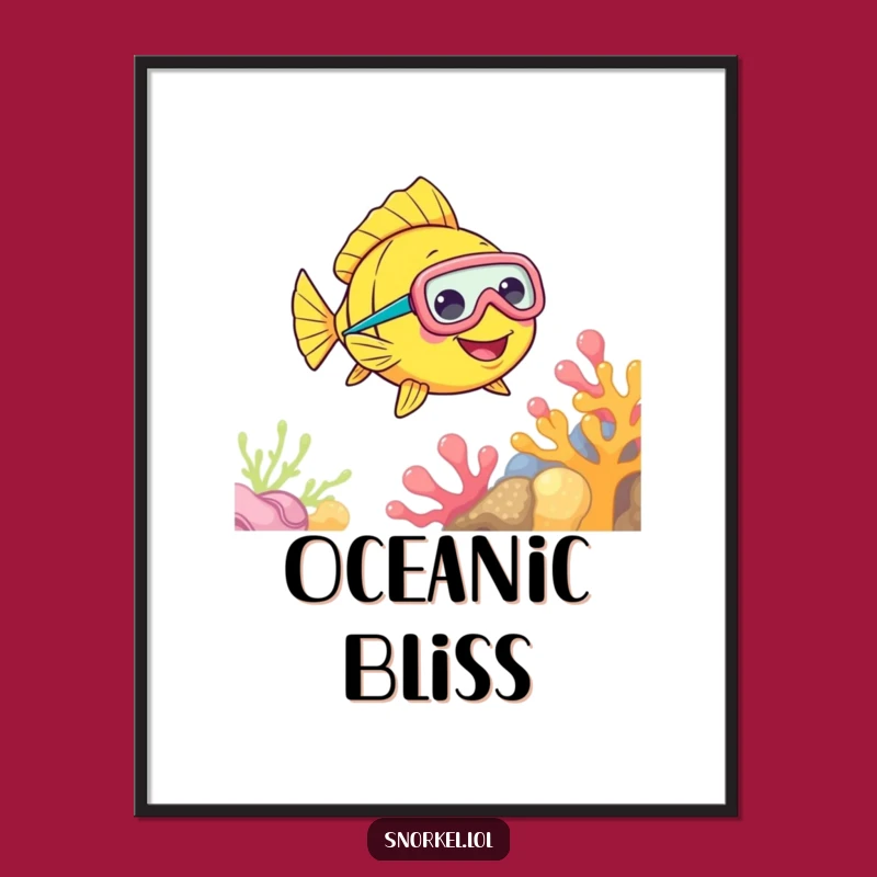 Funny Fish Snorkel Poster: Vibrant Art & Cheerful Ocean Gift