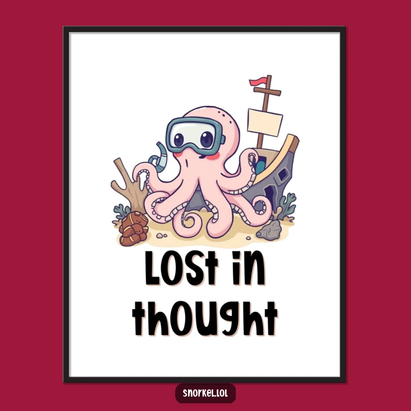 Funny Octopus Snorkel Poster: Delighted Explorer Wall Art, Humorous Nautical Decor Gift