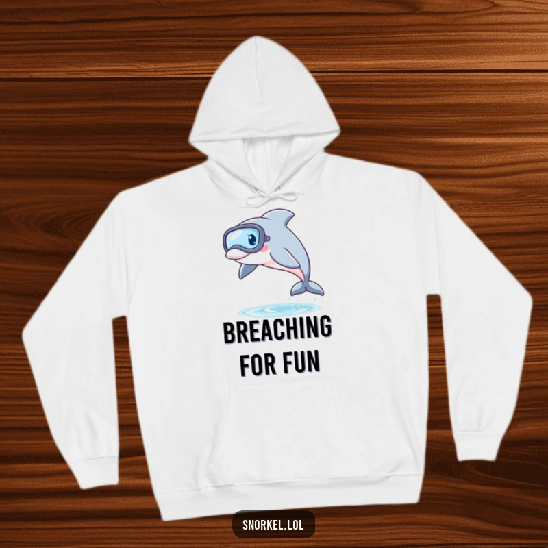Funny Dolphin Snorkel Hoodie featuring a playful dolphin with a snorkel mask, leaping from the water, offering warmth and energetic style.