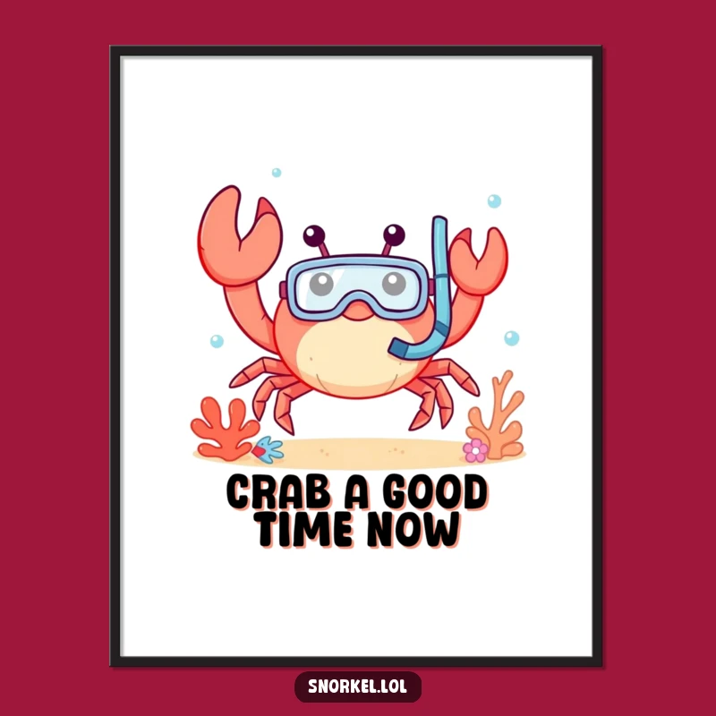 Free Printable Funny Crab Wall Art: Snorkel Mask Crab Whimsical Downloadable Decor