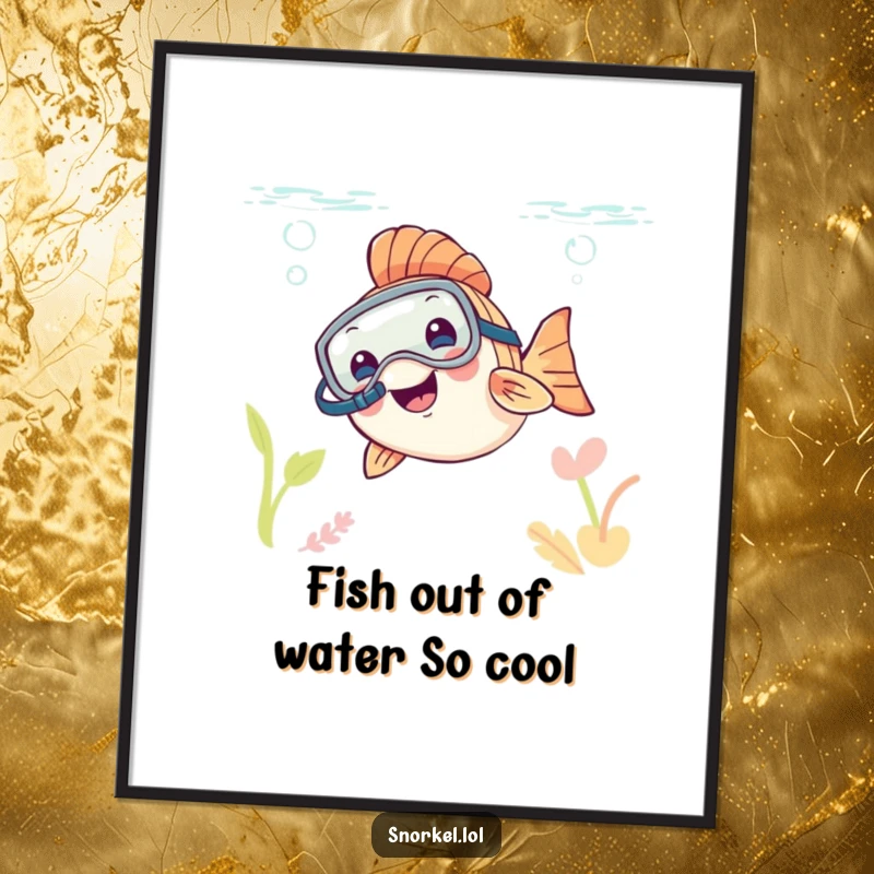 Funny Free Printable Wall Art: A happy fish wearing a snorkel mask curiously peeps out of the water.