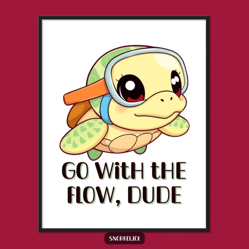 Free Printable Funny Turtle Wall Art: Excited Snorkel Turtle Downloadable Ocean Decor