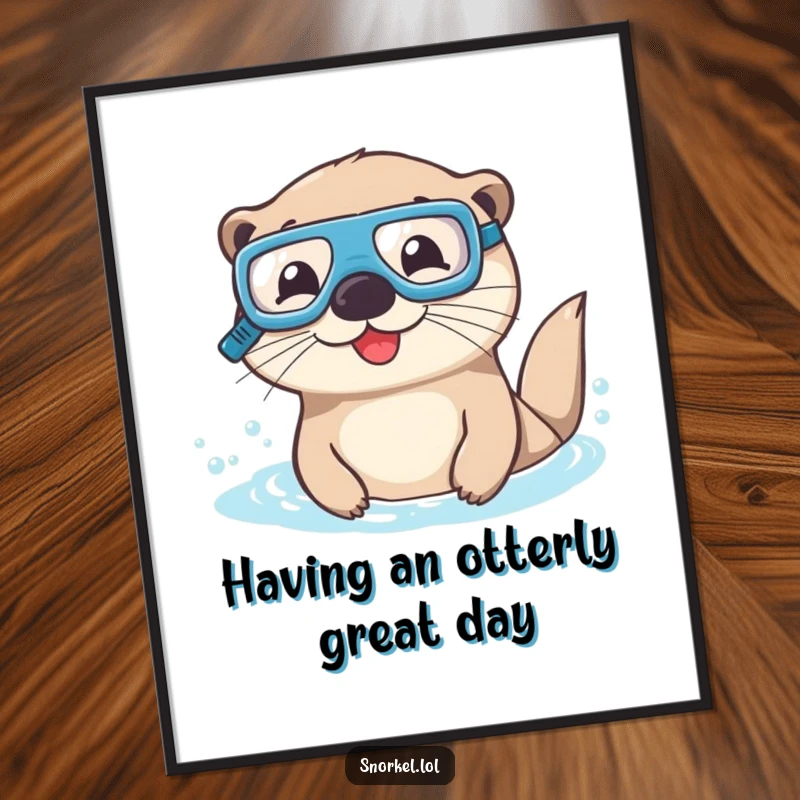 Funny Free Printable Wall Art: A happy otter sporting goggles and a snorkel, ready for an underwater adventure, adds joy.