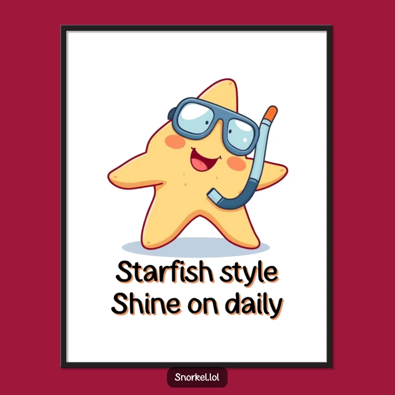 Free Printable Wall Art: Cheerful Starfish Snorkeler Funny Downloadable Art