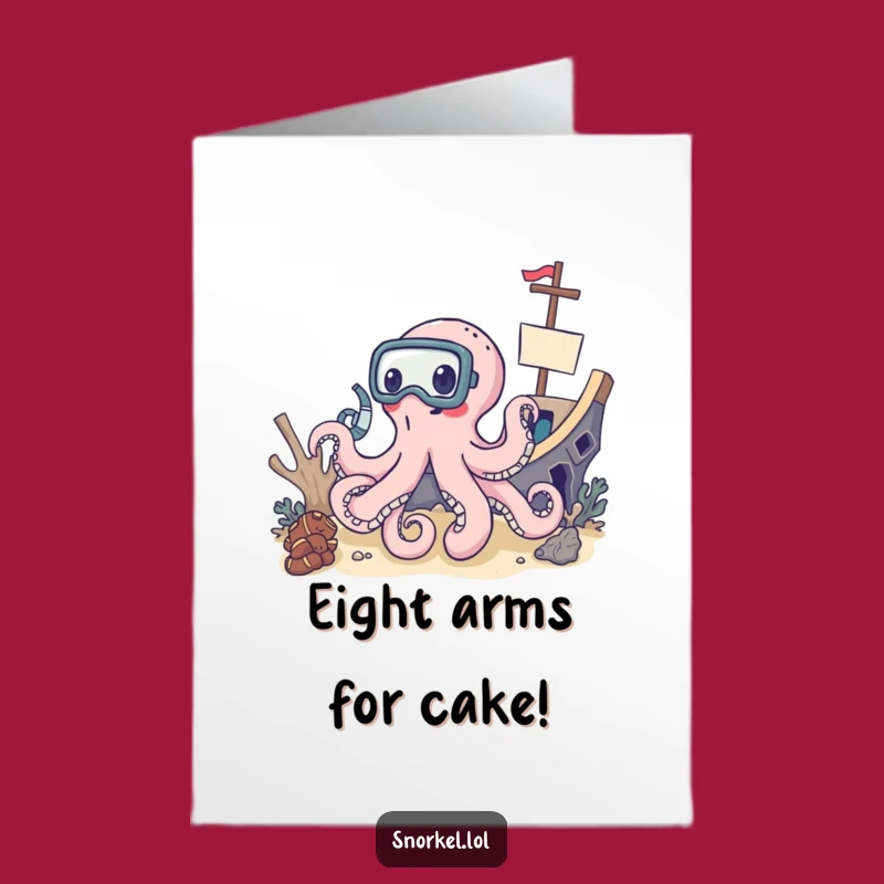 Free Printable Birthday Card: Octopus Snorkel Shipwreck - Funny Downloadable Gift
