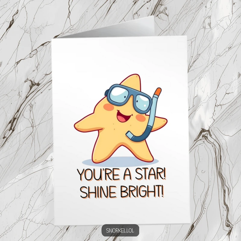 Funny Free Printable Congratulations Card: A cheerful starfish wiggles happily while wearing a snorkel mask.