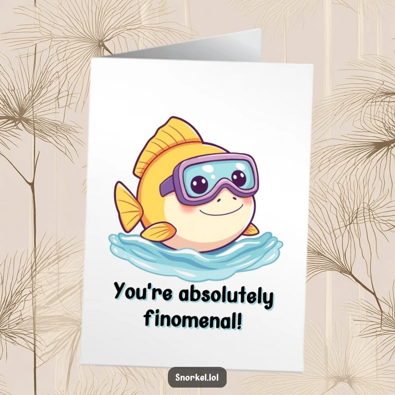 Funny Free Printable Congratulations Card: A happy fish wearing a snorkel peeks above the water surface, celebrating a win.