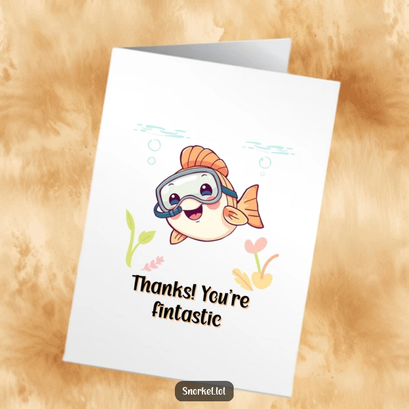 Funny Free Printable Thank You Card: A happy fish sporting a snorkel mask peeks above the water, expressing thanks.