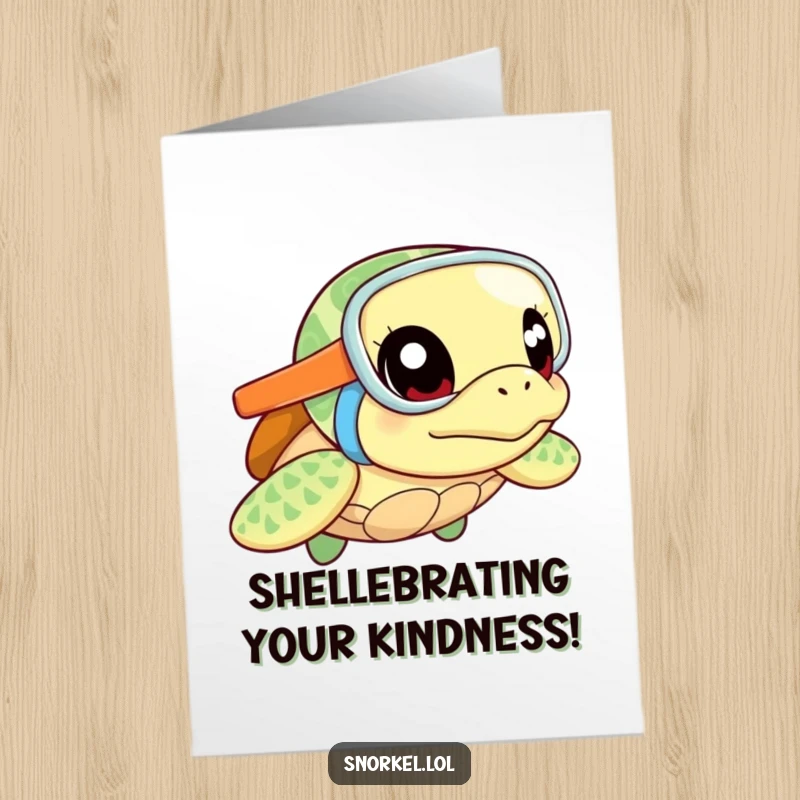 Funny Free Printable Thank You Card: A happy sea turtle with a snorkel surfaces to convey its sincere thanks with a wide grin.