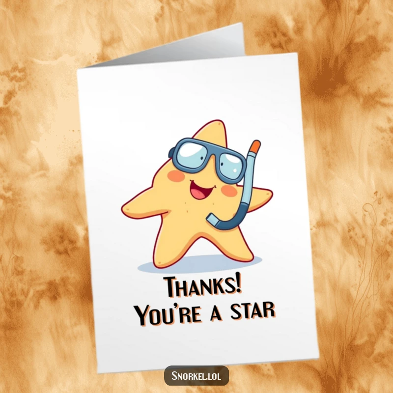 Funny Free Printable Thank You Card: A cheerful starfish wiggles with a snorkel attached, sending thanks.