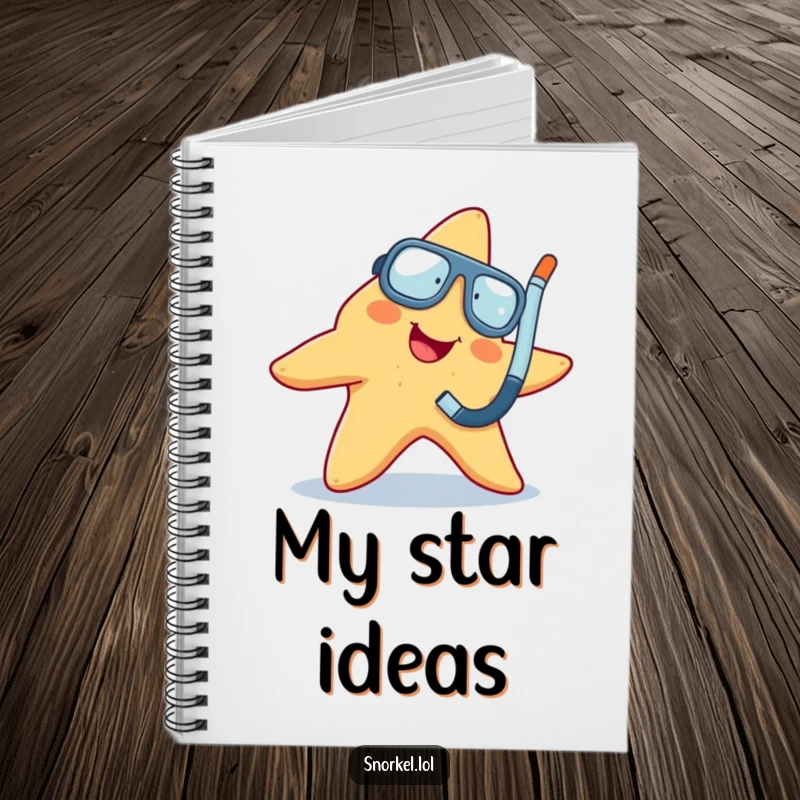 Funny starfish wiggling with snorkel, on a notebook cover, excellent funny gift.