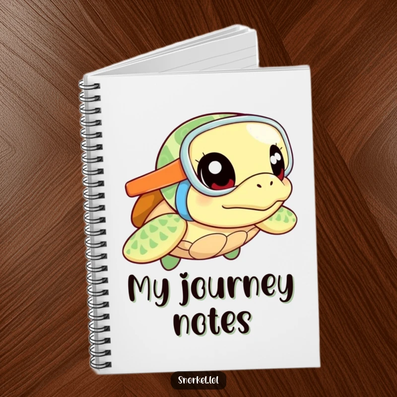 Funny sea turtle notebook, excited with snorkel, ready to explore. This curious creature design is perfect for journaling.