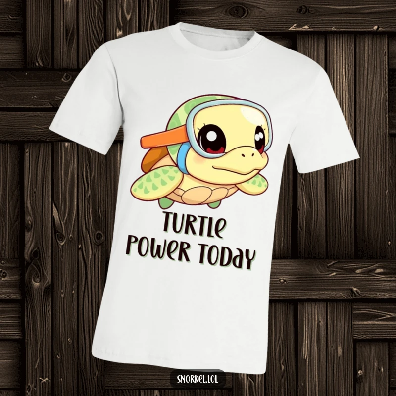 Funny sea turtle t-shirt, excited with snorkel, ready to explore. This curious creature design is humorous and adventurous.
