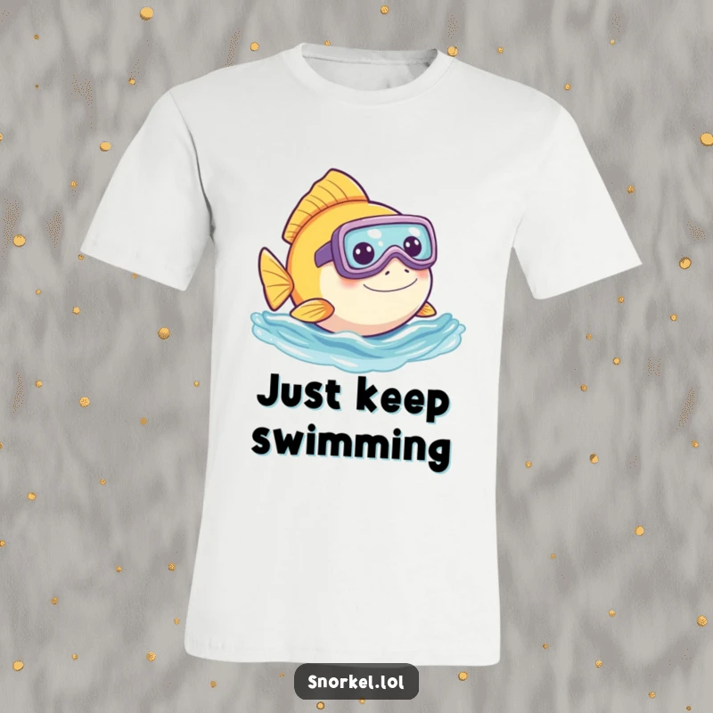 Funny fish t-shirt, playfully peeking out of water with snorkel. This humorous aquatic design makes a statement.