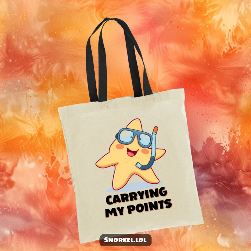 Funny starfish wiggling with snorkel, on a practical tote bag, ideal funny gift.